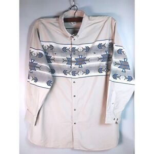 Express Rider Aztec Western Shirt Mens 3XL Long Sleeve Blue Tan Cotton *READ